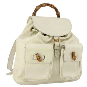 GUCCI Bamboo Backpack Leather Outlet Ivory Gold 003 8016 2058 Auth 151337